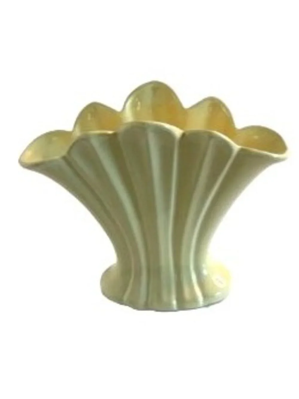 Vintage Royal Haeger Yellow Fan Vase and Basket Set MCM Art Deco Canary Matte